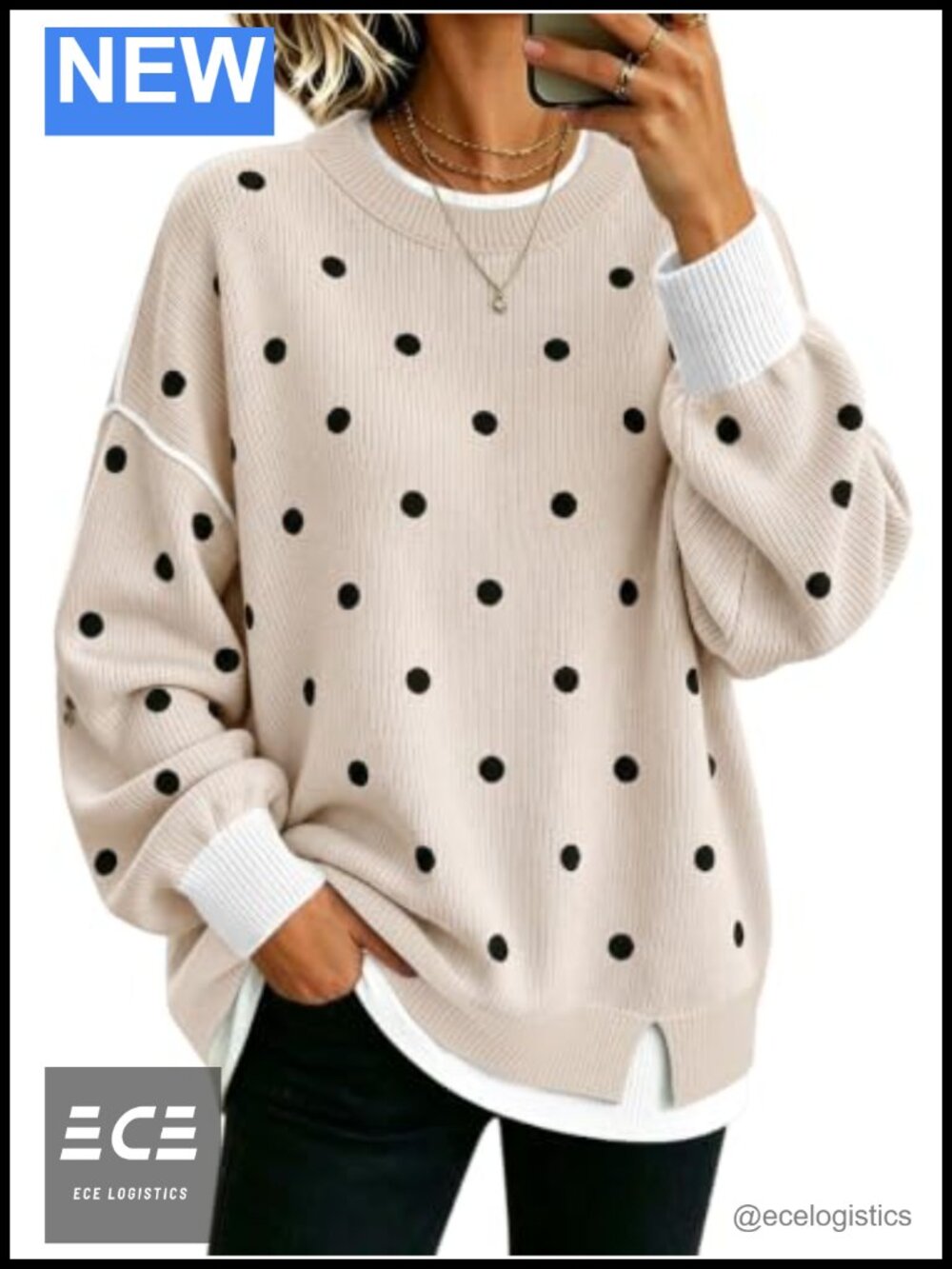 Womens Oversized Striped Knit Sweater Long Sleeve Pullover Top